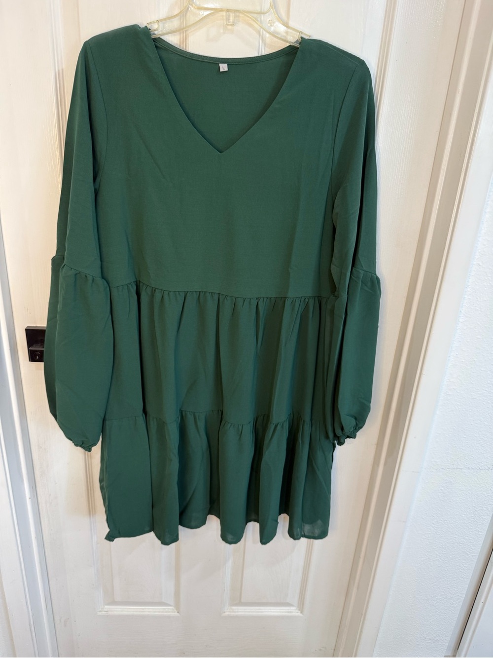Emerald Green Babydoll Dress Large Tiered Long Sleeve Boho